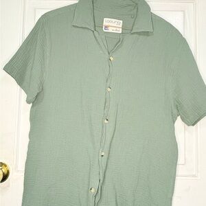 Men's Laguna Green Casual Button Down Short Sleeve Shirt Size L